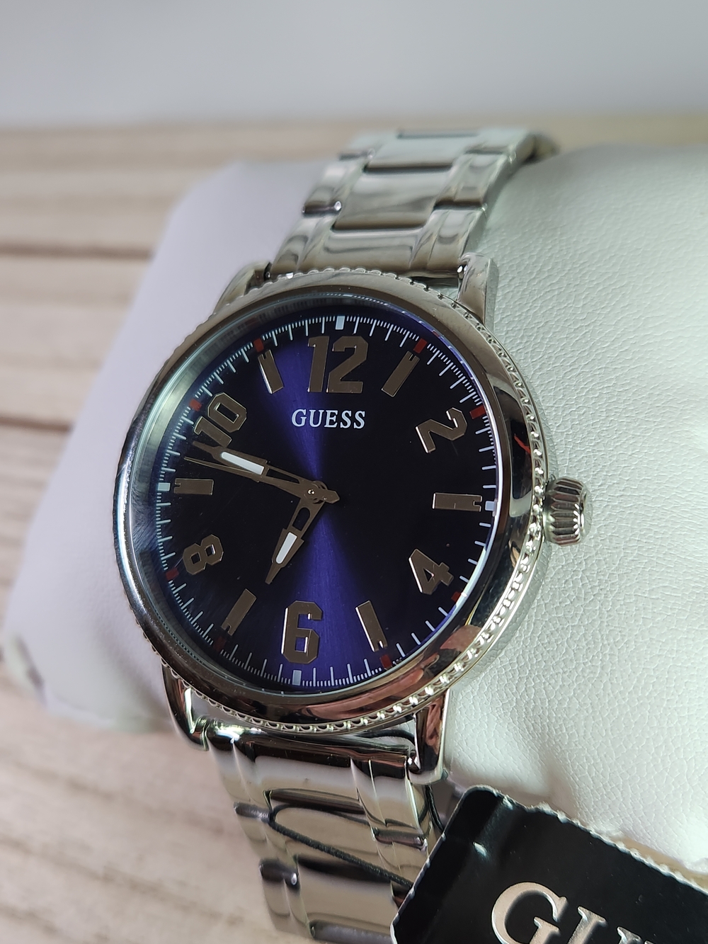 GUESS Watch Silver Bracelet Watch with Navy Sunray Dial